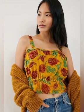Anthropologie Felipa Cropped Velvet Sunflower Tank Top